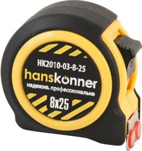Рулетка 8x25, 2 стопа,корпус на 32% компак.стандартного,мощный магнит,Hanskonner