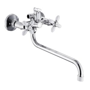 Смеситель д/ванны с 2-мя рукоятками S-30см, с цвет.након и ручк. белый Радуга 2270717 АНТЕЙ®