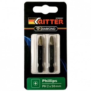 Бита Ritter Diamond PH 2x50 мм  магнитная (алмазное покрытие, сталь S2) (2 шт. в блистерной упаковке