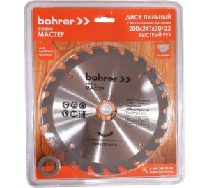 Диск пильный тв. по дереву Bohrer Мастер 200x32/30 мм, 24Т зуба (быстрый рез) (50/1)