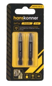 Биты PH2x50мм, сталь S2, Diamond, 2шт,Hanskonner