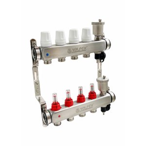 Коллекторная группа НЕРЖ со встр. расх. в сборе, 1"х12 вых. Евроконус 3/4" VALFEX