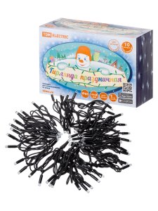 Гирлянда светодиод 10м СГУ100Б10 мерц-е 6500К каучук чер., посл. подкл IP65 250В  TDM