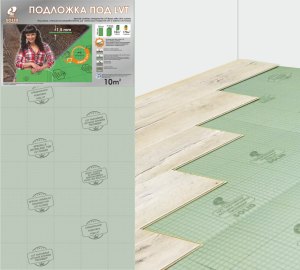 ПОДЛОЖКА-ГАРМОШКА 1,5мм для SPC, LVT / 1050х500 Зеленая/уп.10,5м2/