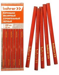 Карандаш строительный Bohrer 180 мм / 7" (черный) (в уп 12 шт) поштучно (1440/12)