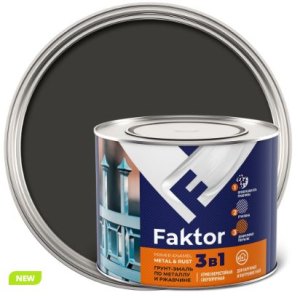Грунт-эмаль FAKTOR на ржавчину 3 в 1 графитовая серая RAL 7024, банка 1,9 кг