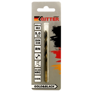 Сверло по металлу Ritter EC  8,0 мм (HSS-G M2 Gold&Black) DIN 338 RN (1 шт в блистере) (500/100/1)