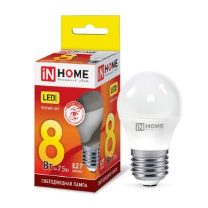 Лампа светодиодная IN HOME LED-ШАР-VC 8Вт 230В E27 3000К 720Лм
