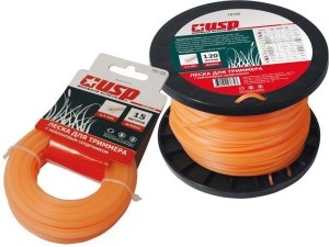 Леска для триммера, с нейлоновым сердечником, длина 15 м, профиль - квадрат, диаметр 2.4 мм