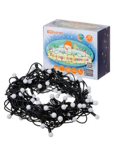 Гирлянда светодиод Шарики 10м 100LED  многоцвет. каучук чер., посл.подключ. 250 В, IP65 TDM