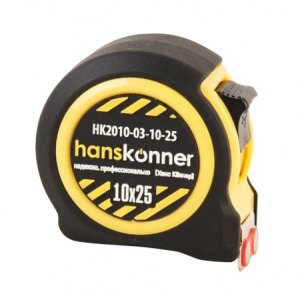 Рулетка 10x25,мощн.магнит,2 стопа,корпус на 20% КОМПАКТ.СТАНДАРТНОГО,Hanskonner