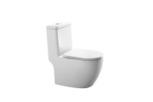 Унитаз-моноблок 5005T безободковый круговой смыв, сиденье тонкое ДП, арматура (с гофрой и подводкой)